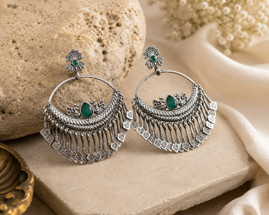Oxidised Silver Chandbali Earrings for Women | Boho Tribal Statement Earrings | Premium Artificial Jewellery