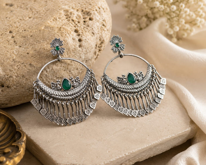 Oxidised Silver Chandbali Earrings for Women | Boho Tribal Statement Earrings | Premium Artificial Jewellery