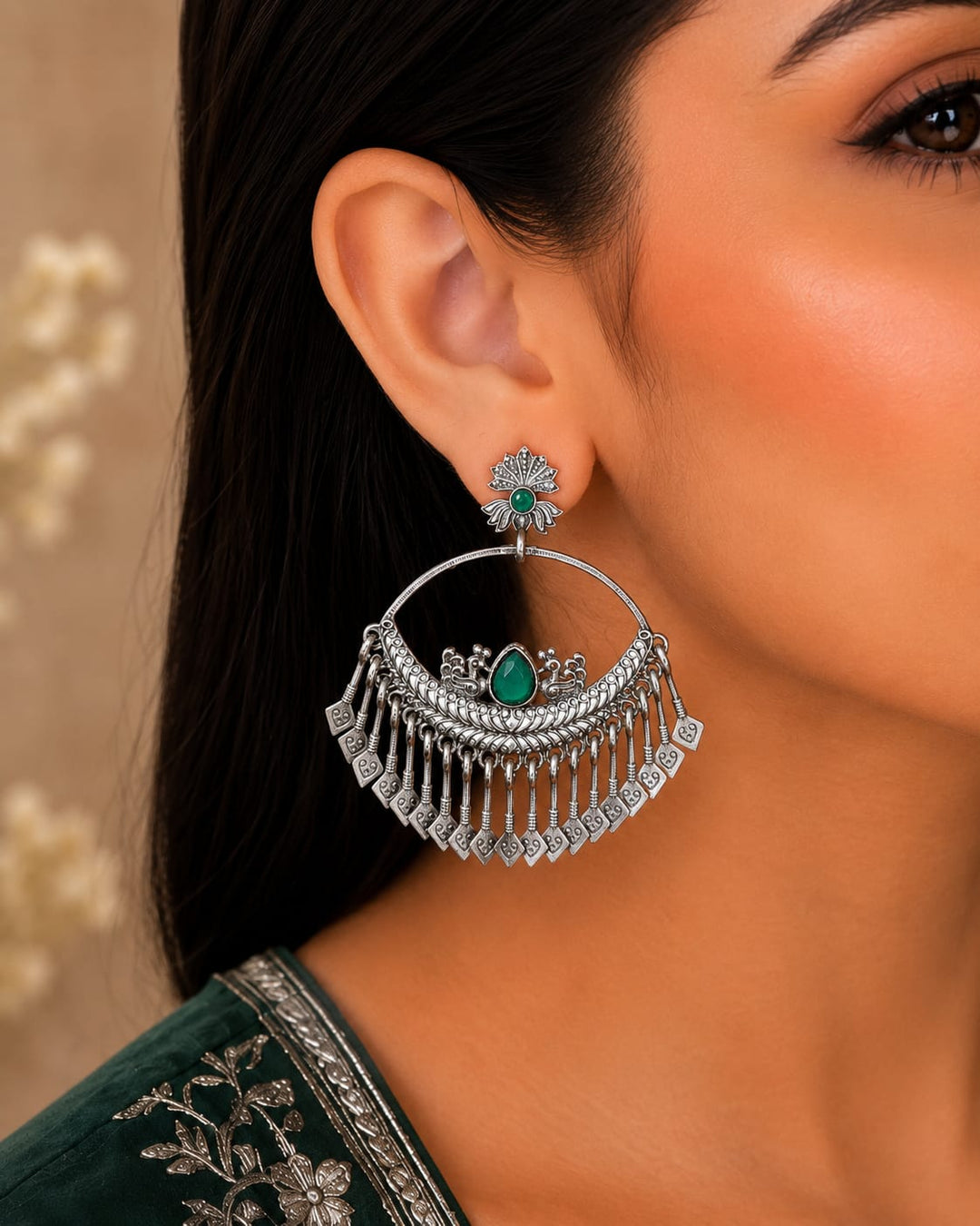 Oxidised Silver Chandbali Earrings for Women | Boho Tribal Statement Earrings | Premium Artificial Jewellery