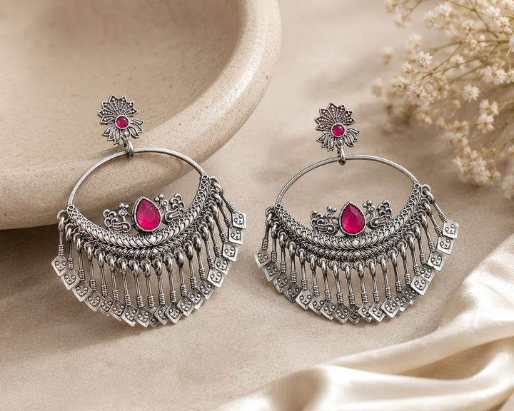 Oxidised Silver Chandbali Earrings for Women | Boho Tribal Statement Earrings | Premium Artificial Jewellery