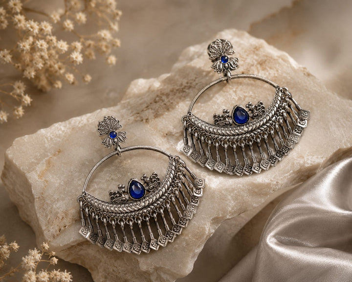 Oxidised Silver Chandbali Earrings for Women | Boho Tribal Statement Earrings | Premium Artificial Jewellery