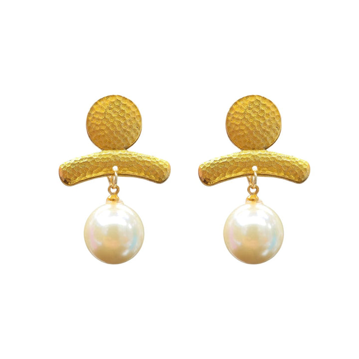 Minimalist Gold Pearl Drop Earrings for Women | Contemporary Statement Earrings | Premium Fashion Jewellery