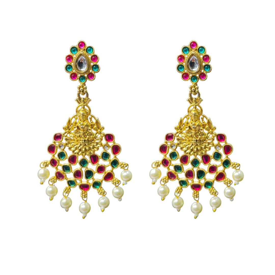 Temple Lakshmi Multicolor Pearl Chandbali Earrings